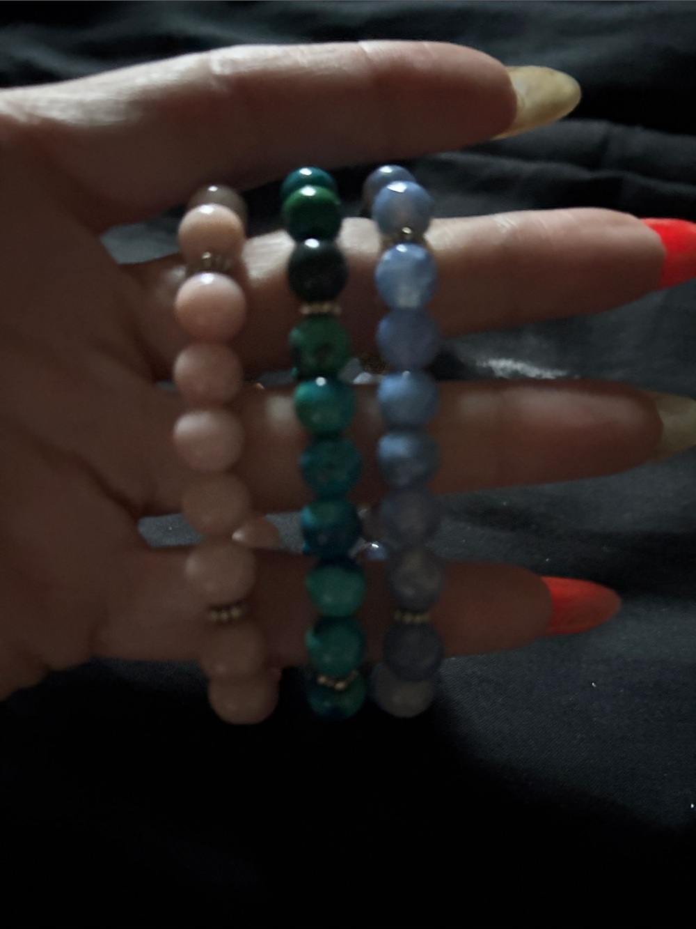 Beaded Stretch Bracelet Trio - Pink, Green, Blue